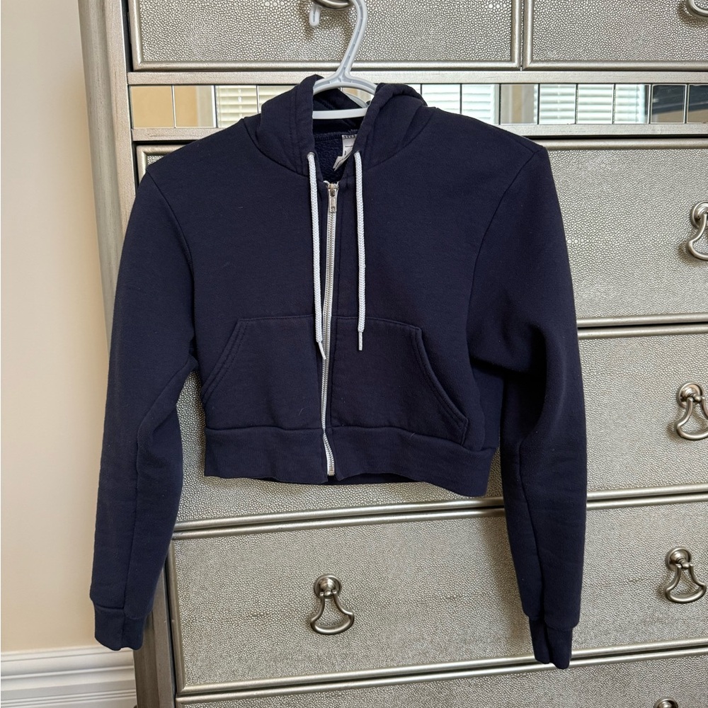 American Apparel Navy Cropped Zip Hoodie